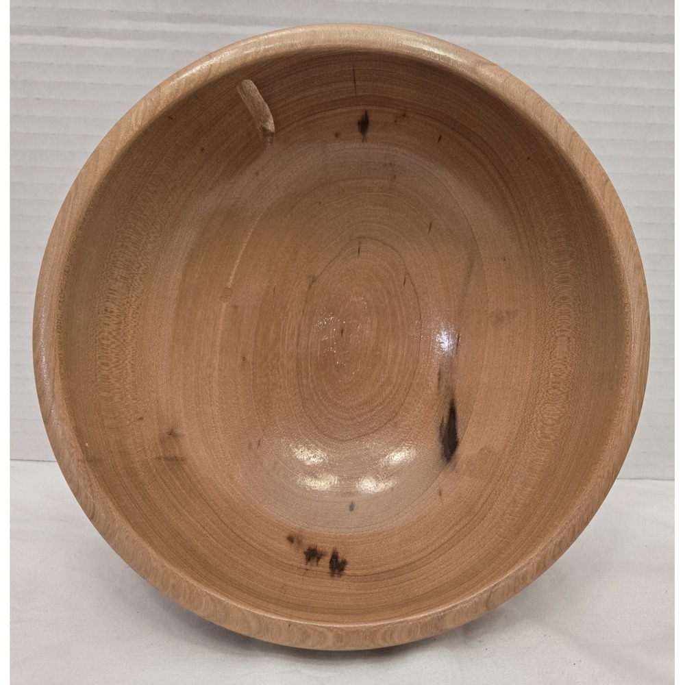 Vtg J. Anderson Hand-Turned Elm Wood Bowl 7" Signed 2015-Natural Void Accents
